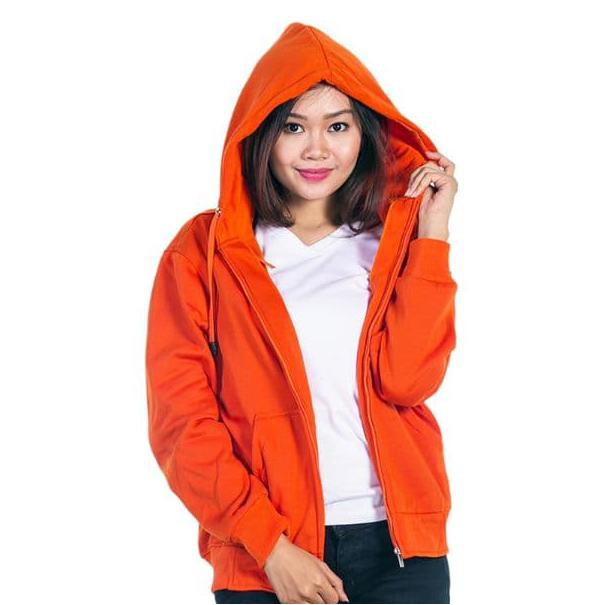 Jaket Sweater Polos Hoodie Zipper Orange