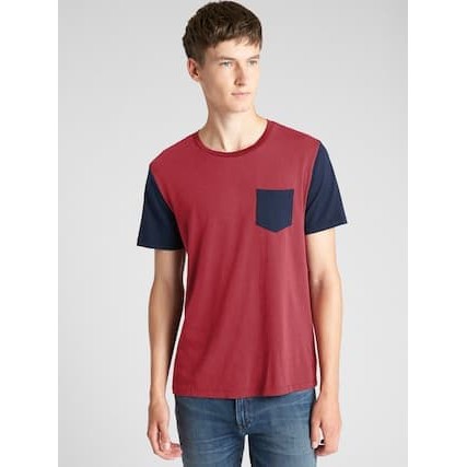 Mantul Kaos Casual Pria GAP Pocket Tee Colorblock Maroon Original
