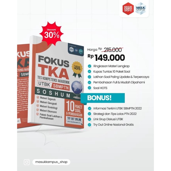 Liaad | Buku Fokus Tes Kompetensi Akademik (Tka) Soshum Utbk Sbmptn 2022