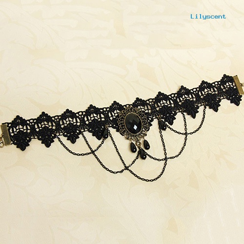 Kalung Choker Bahan Lace Warna Hitam Gaya Retro Gothic Untuk Wanita