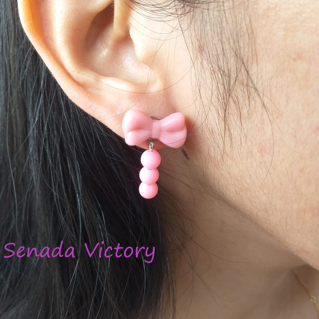 Senada Victory Anting Anak Anting Wanita Aksen Pita Pastel Aksesoris Wanita SVA023