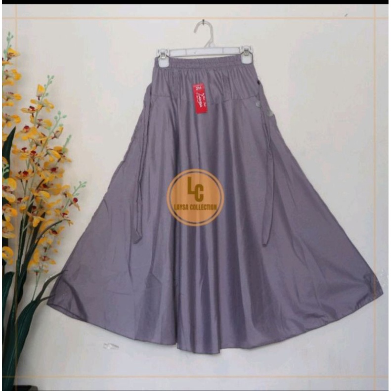 Rok Wanita Bahan Katun dan Wolfis Polos Maxi Skirt Dewasa-Grey