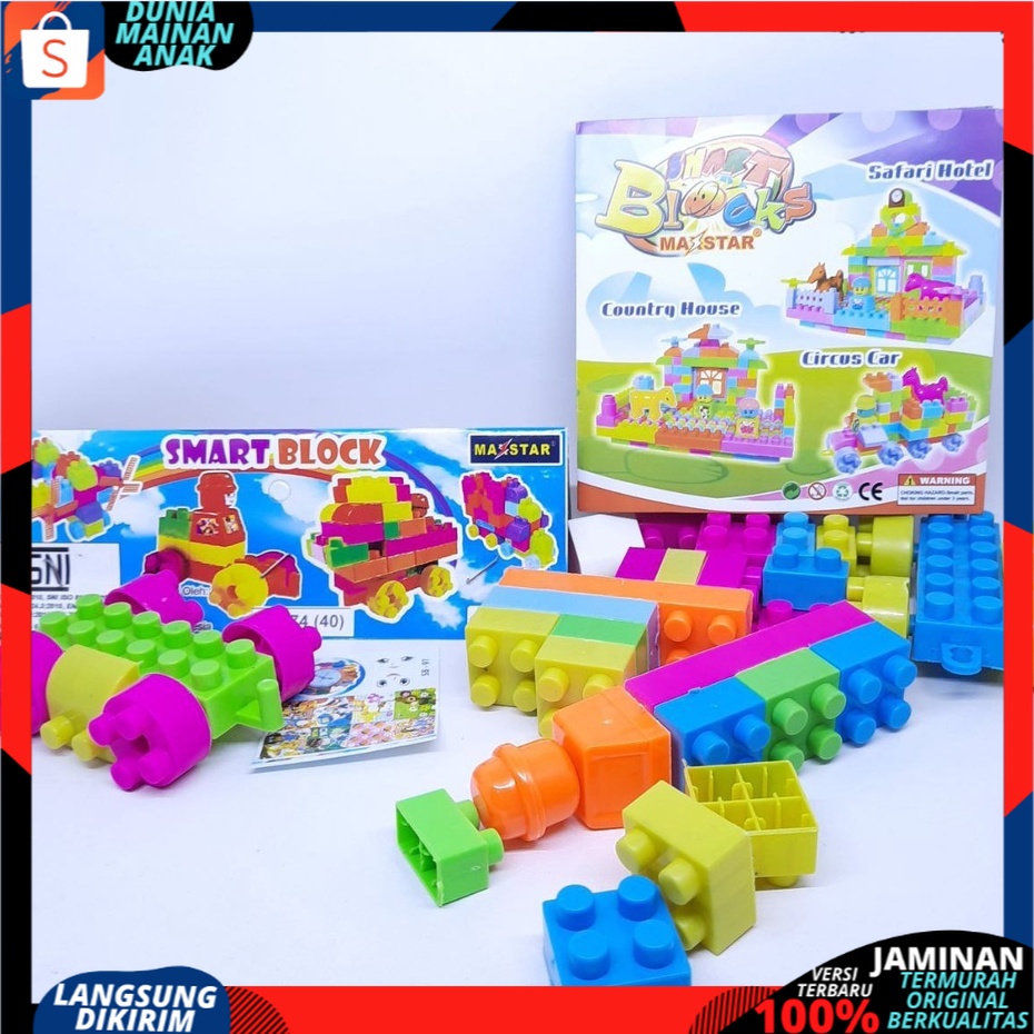 Smart Block Balok Susun 1 PACK ISI 40 PCS Mainan Anak DIY Building Block Bonus Panduan Aneka Bentuk