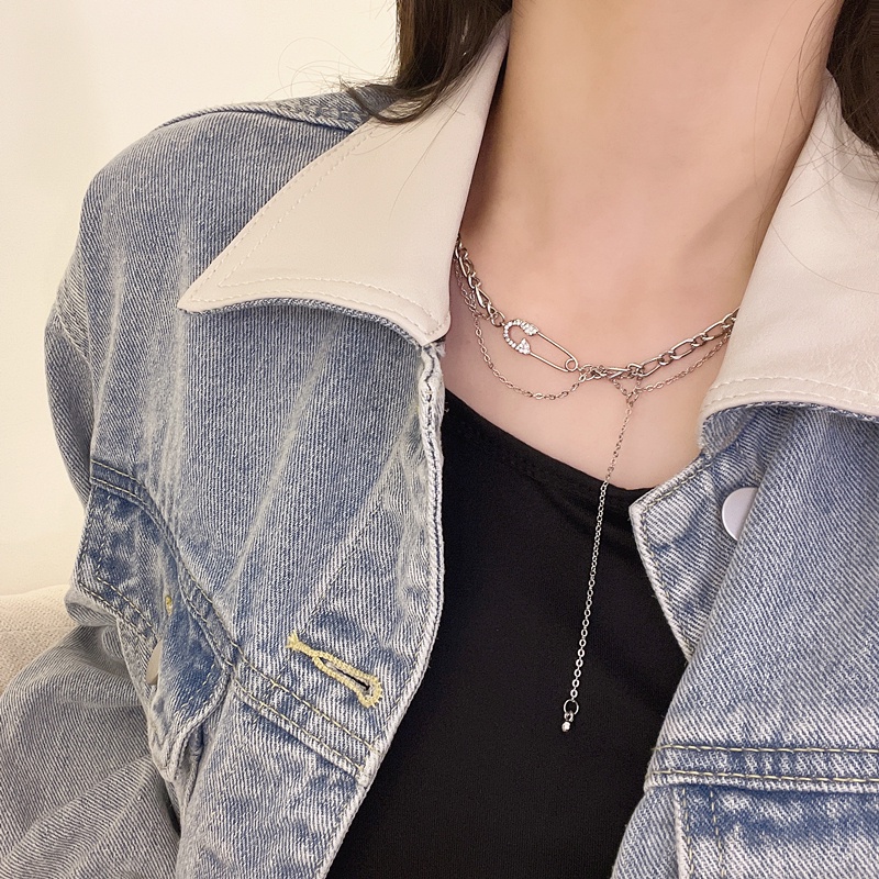 Kalung Rantai Pin Collarbone Gaya Hip Hop