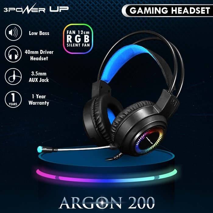 Headset Gaming Wired 3 Power Up ARGON 200 3.5mm RGB Breathing Light NAMPOL GAN