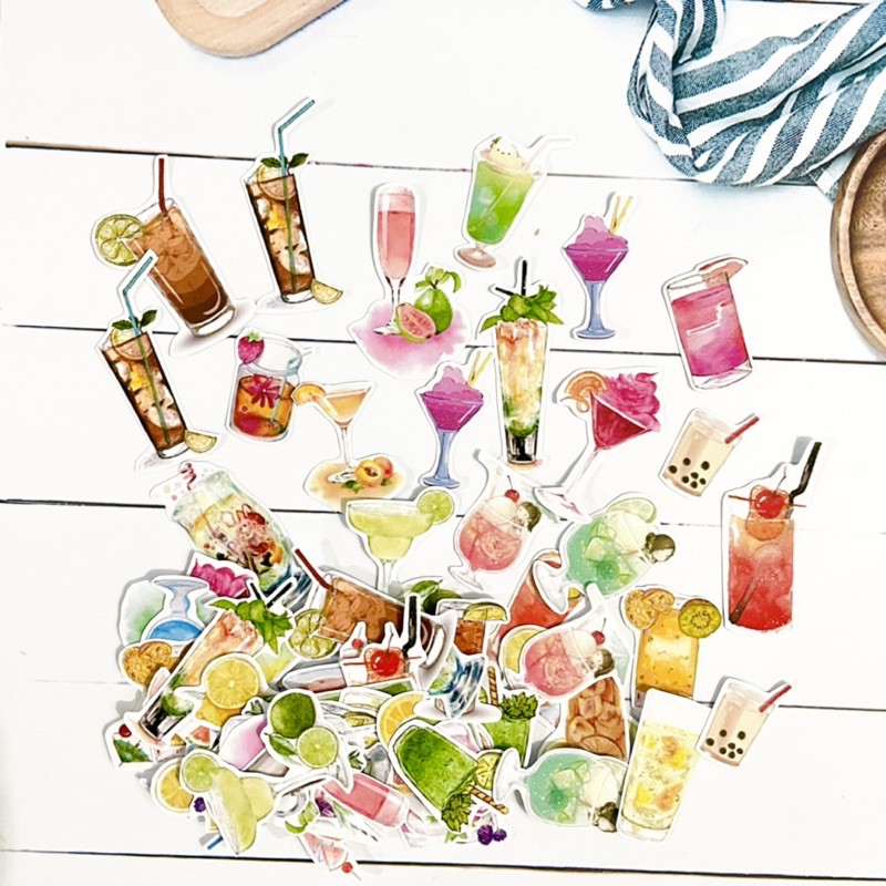 

stickers set drink theme stiker set isi banyak minuman watercolour theme stiker isi banyak tempelan