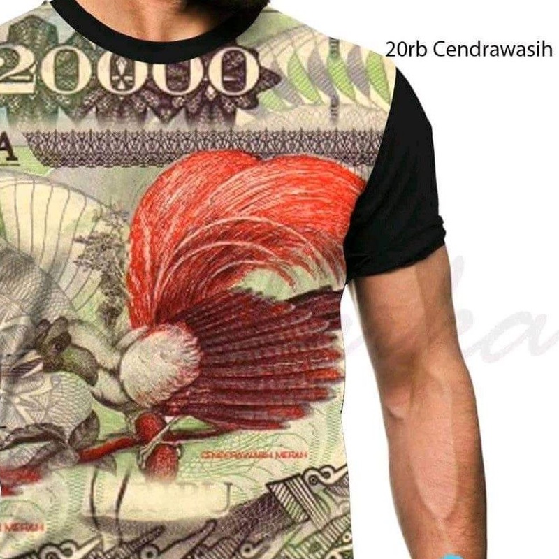 T-Shirt Uang 20Rb Cendrawasih Duit Full Print Baju Kaos 3d Premium