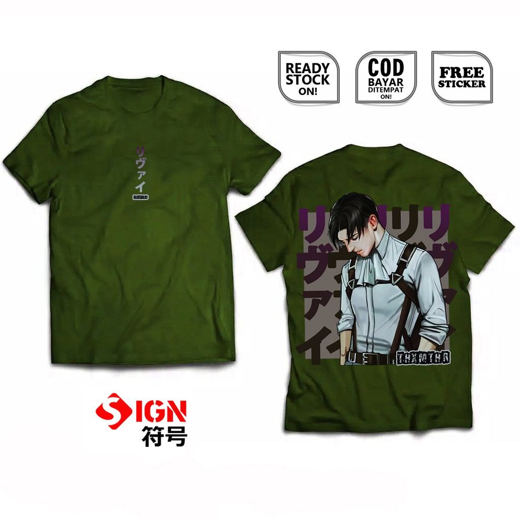 KAOS ANIME LEVI ACKERMAN ATTACK ON TITAN BAJU JEPANG MANGA EREN MIKASA ARMIN HANZI JAPAN CULTURE SC