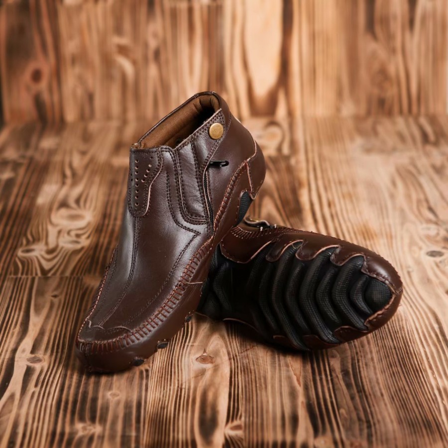 Sepatu Boots Zipper Pria Country Boots Gazen Original Leather Brown