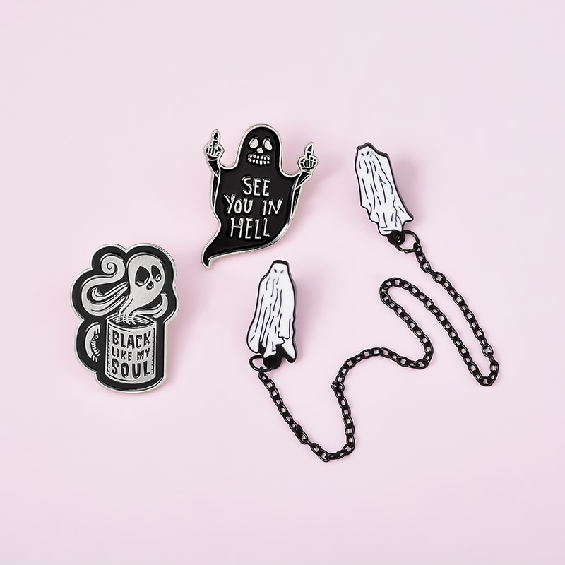 Bros pin Enamel Desain Ghost Escape Payung Kopi Overthink Untuk Hadiah Halloween