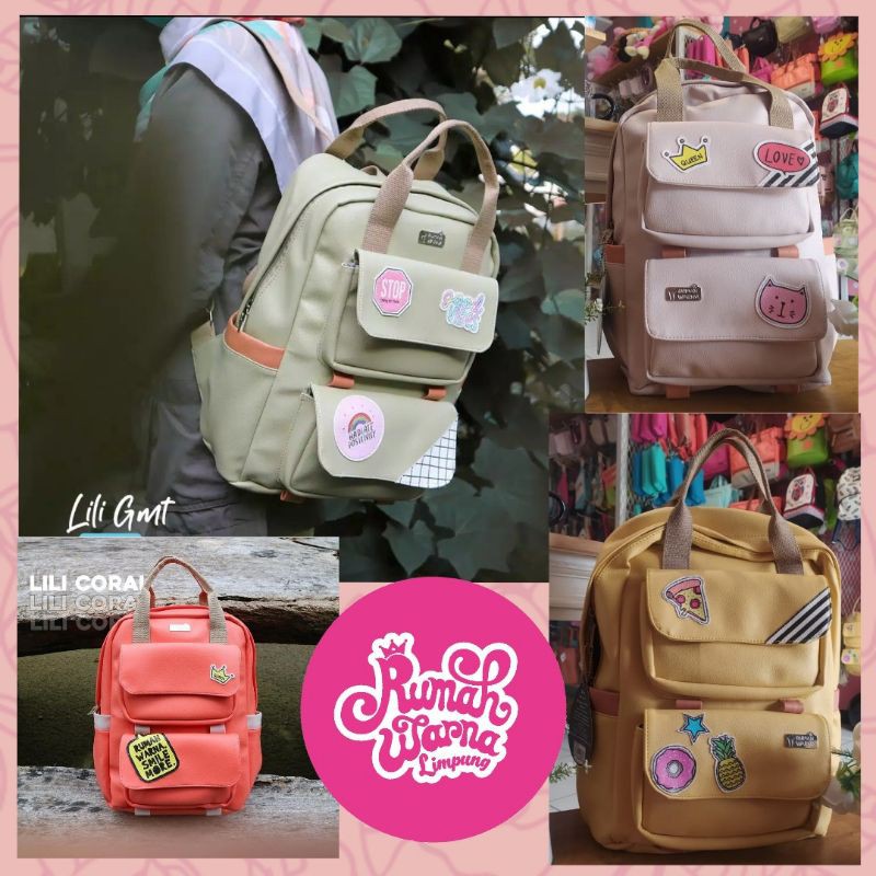 TAS RANSEL WANITA BACKPACK SEKOLAH RUMAH WARNA LILI