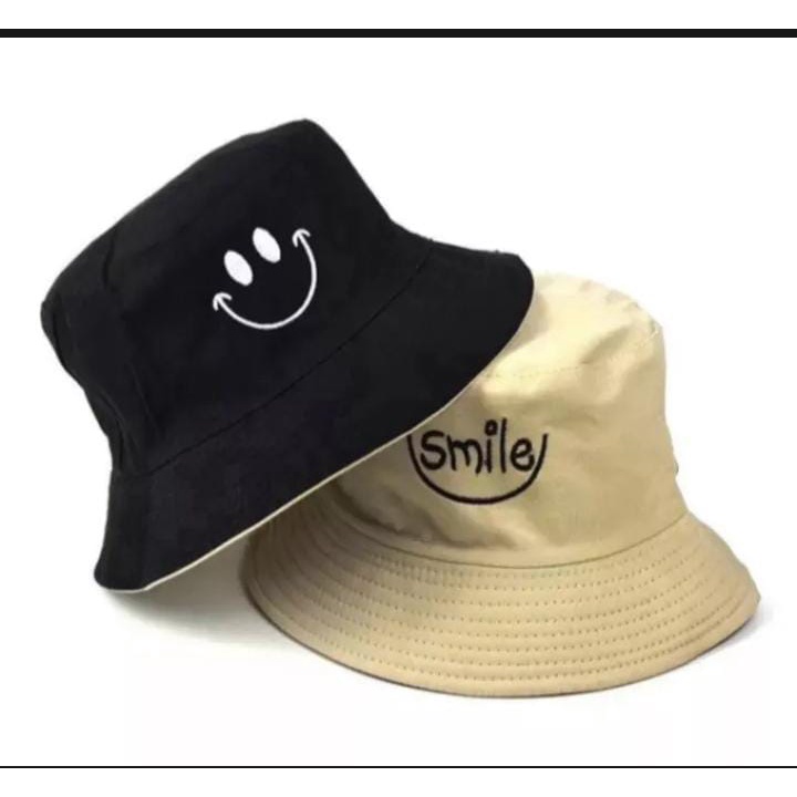 Topi Bucket Smile Pria Terbaru/Bucket Distro Bolak Balik