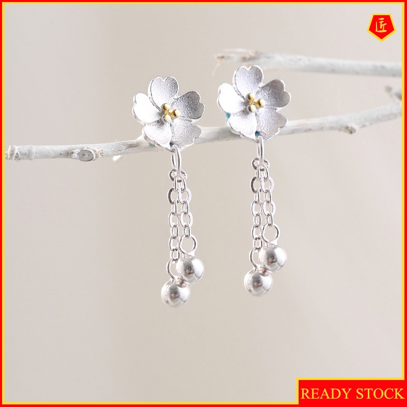 [Ready Stock]925 Silver Sakura Tassels Earrings Simple All-Match