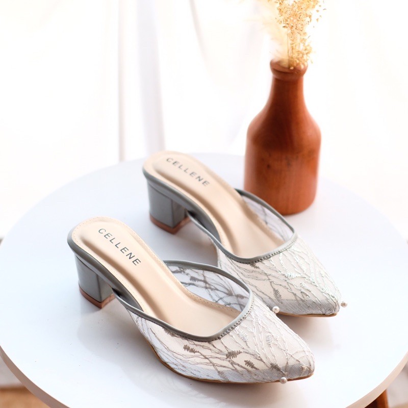 𝗖𝗘𝗟𝗟𝗘𝗡𝗘 Simplies Lacey Heels (series 1) / sepatu brokat wedding shoes hak tahu kondangan wisuda