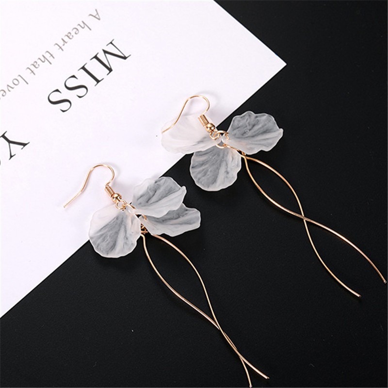 【COD Tangding】Long Pendant Petal Tassel Hook Earrings Fashion Girls Flower Ear Studs