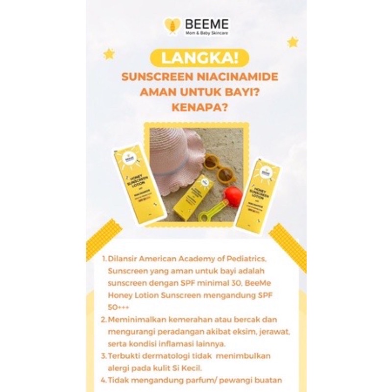 ❤️ MITRA RESMI ❤️ BEEME Honey Sunscreen Lotion with Niacinamide | cream Sunscreen  Lotion SPF50+++ With Niacinamide - Sunscreen Anak Bayi dan Dewasa 20gr