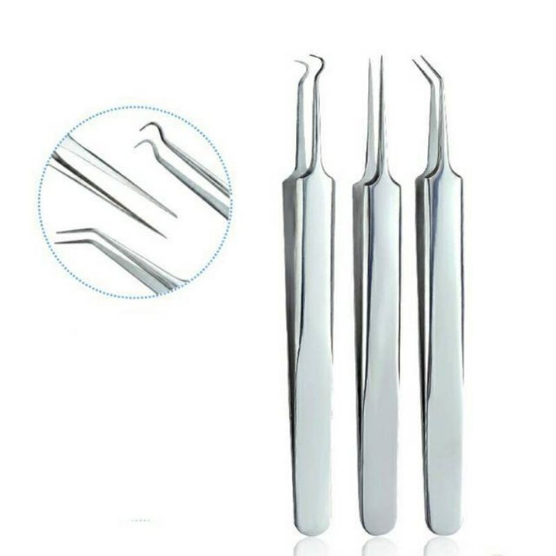 3Pcs / Set Pinset Stainless Steel Lurus untuk Membersihkan Komedo / Jerawat