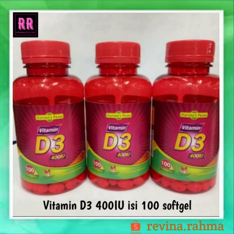 Vitamin D3 400iu isi 100 Softgel Nature's pride vitamin Untuk tulang & gigi 100% Produk original