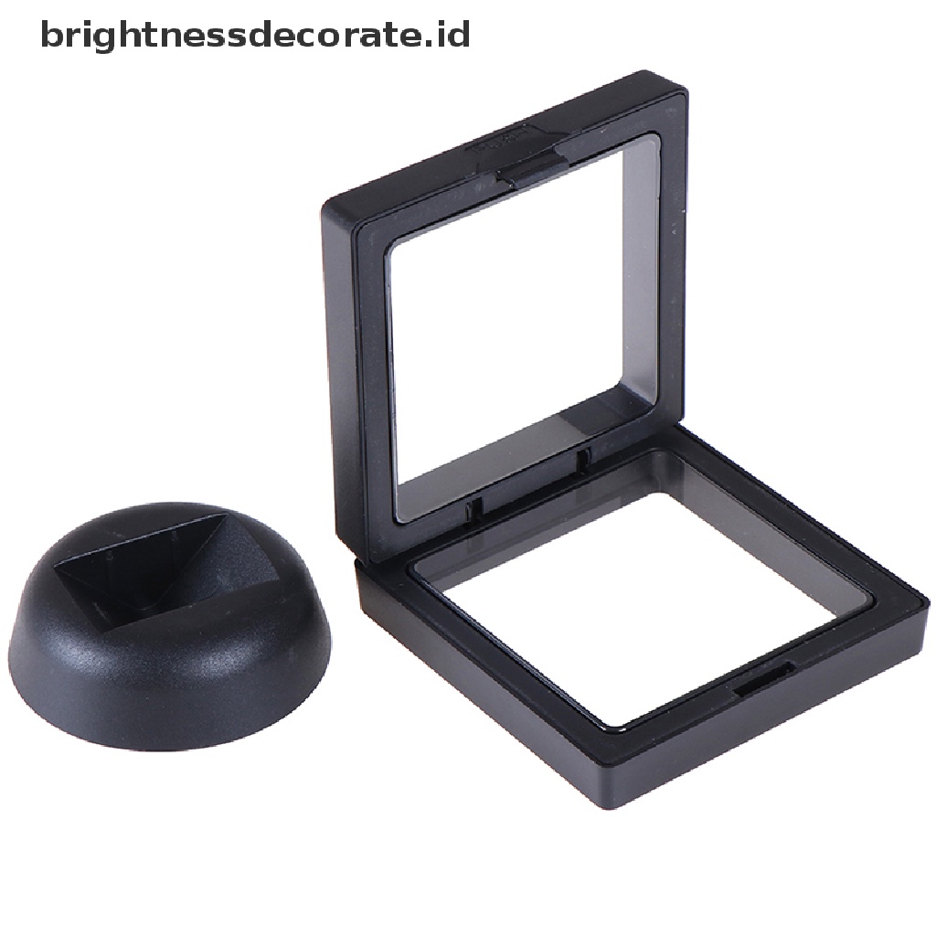 Kotak Bingkai Display Perhiasan Koin 3d Warna Hitam Ukuran 70x70mm Dengan Stand