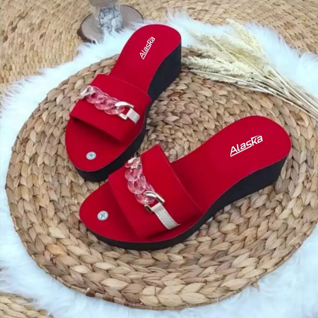 Sandal Wedges Wanita Dewasa Motif Rantai Terbaru