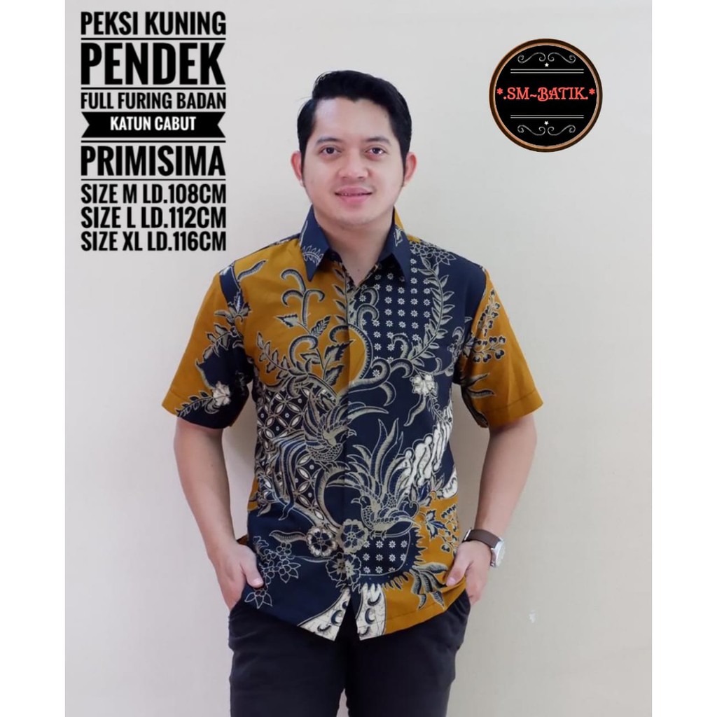 PEKSI KUNING SM BATIKSOLOAMANAH BAJU KEMEJA BATIK SOLO PRIA LENGAN PENDEK PANJANG LAPIS FURING ATASAN BATIK PREMIUM MODERN KATUN HALUS GUNARDO BIMO IJO GUNAWAN GURDO IJO NAGA ABU BINTARA BRAMANTYA WISAKA KUNING SUKET SEGORO PEKSI KUNING NARAYA IJO PEKSI