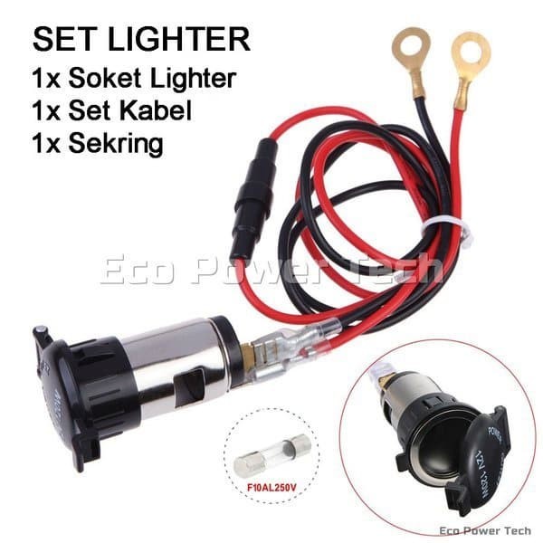 Terlaris Soket Colokan Listrik 12V Socket Lighter Charger Mobil Motor 12 Volt - Soket + Kabel