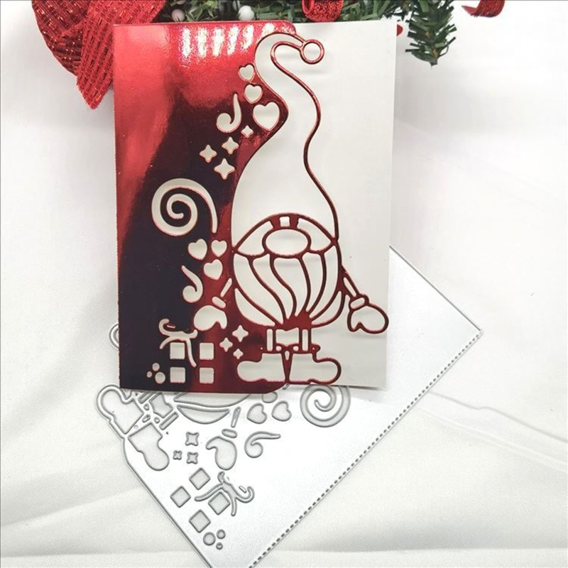 Stensil Cutting Dies Bahan Logam Desain Gnome Santa Natal Untuk Scrapbook Album Kertas