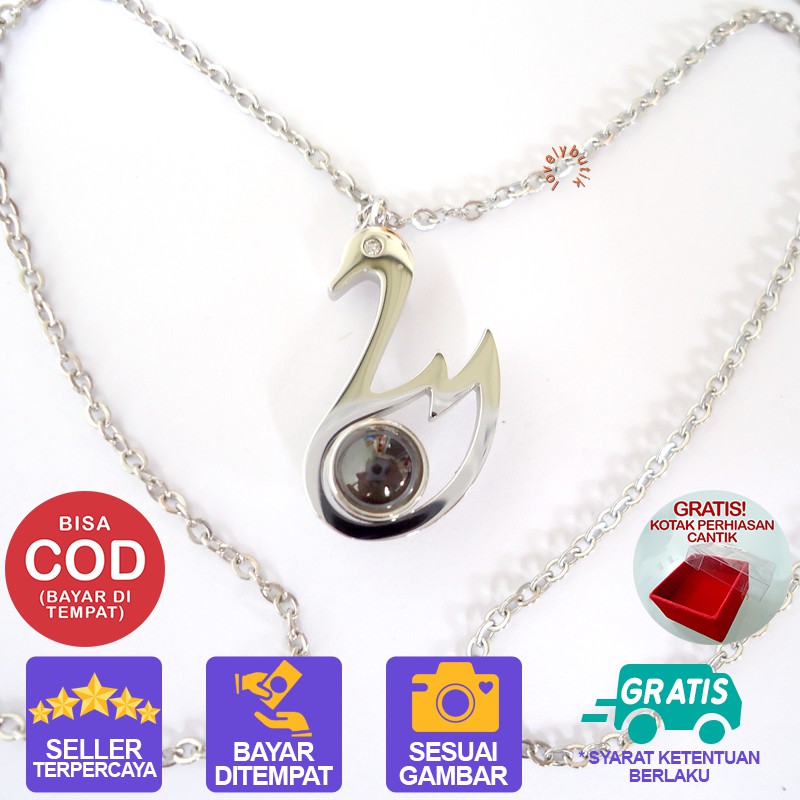 Kalung Titanium Perhiasan Anti Karat Rantai Lapis Silver Liontin Kristal Angsa Lovelybutik