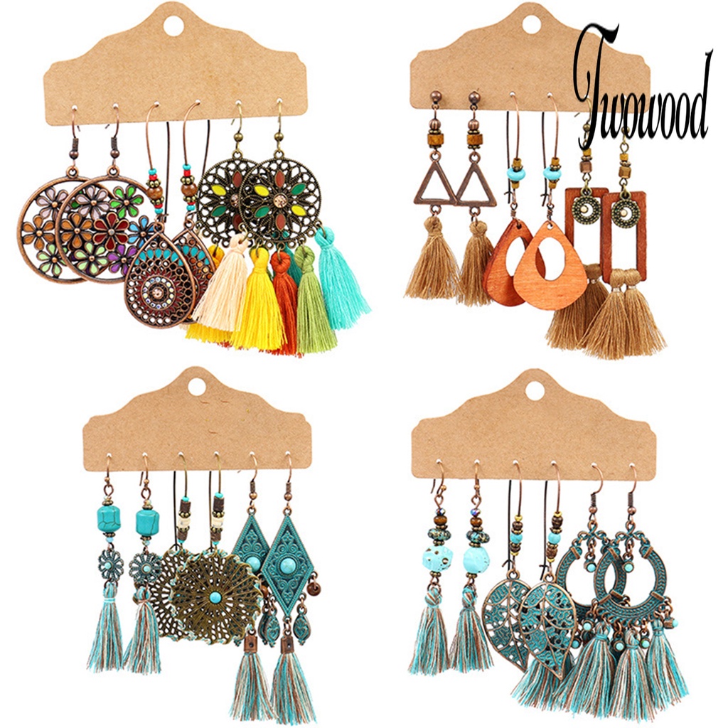 3 Pasang / Set Anting Rumbai Menjuntai Bahan Alloy Gaya Bohemian Untuk Wanita