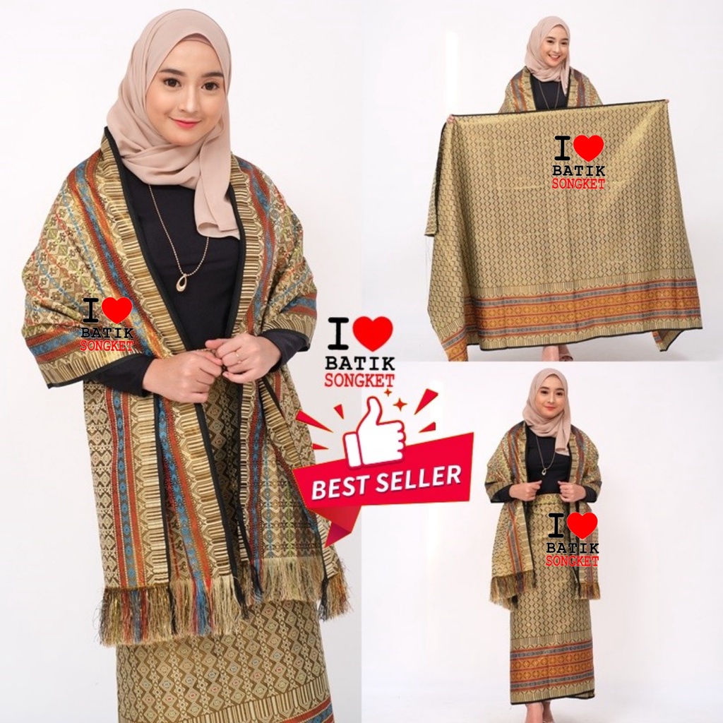 SONGKET MESIN MURAH THAILAND HITAM GOLD MAKASSAR BATAK PALEMBANG MELAYU BRIDESMAID SET SELENDAN
