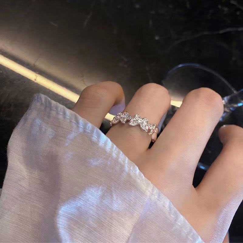 Cincin Model Terbuka Desain Kupu-Kupu Aksen Berlian Gaya Korea