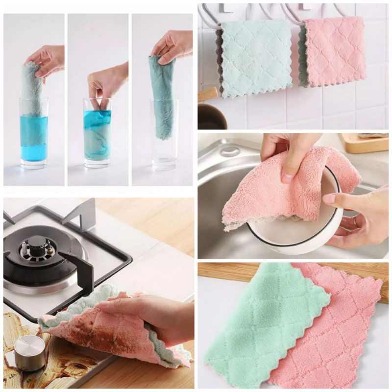 Soft Kain Lap Serbaguna Pastel Lembut Dapur Masak Pink Hijau Serap Pembersih Kitchen Clean Cuci