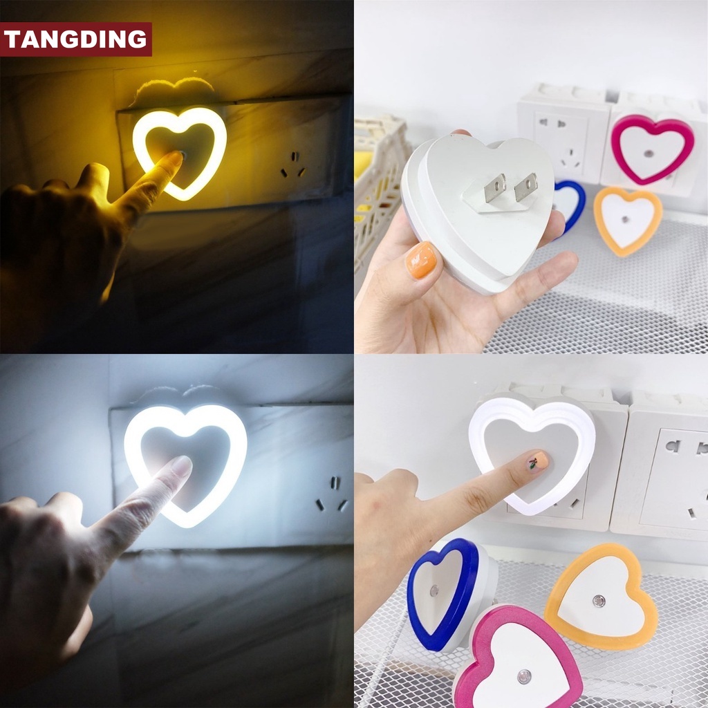 【COD Tangding】4 Colors American Wire Gauge LED Night Light Intelligent Light-controlled Heart-shaped Night Light