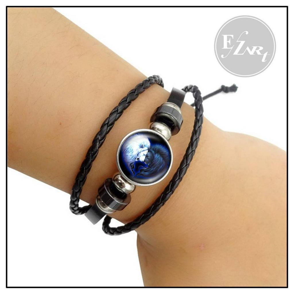 GELANG KEPANG MULTILAER YIN YANG TAICHI KACA CEMBUNG TALI KULIT ADJUSTABLE