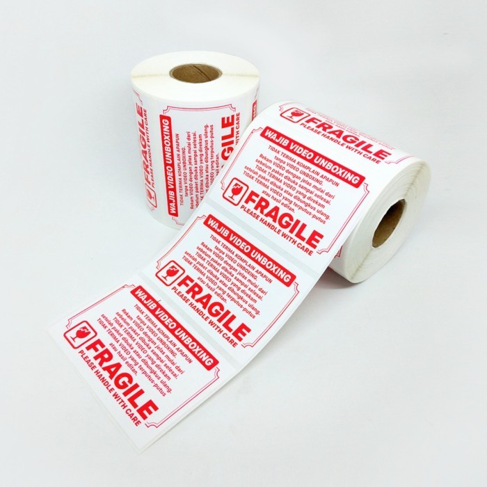 

Sticker Label FRAGILE Stiker Wajib Video Unboxing 8 x 5 cm (1 Roll isi 500 pcs) RB9