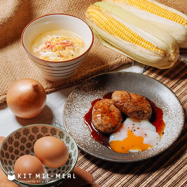 

Tsukune Teriyaki and Kanitama Corn Soup