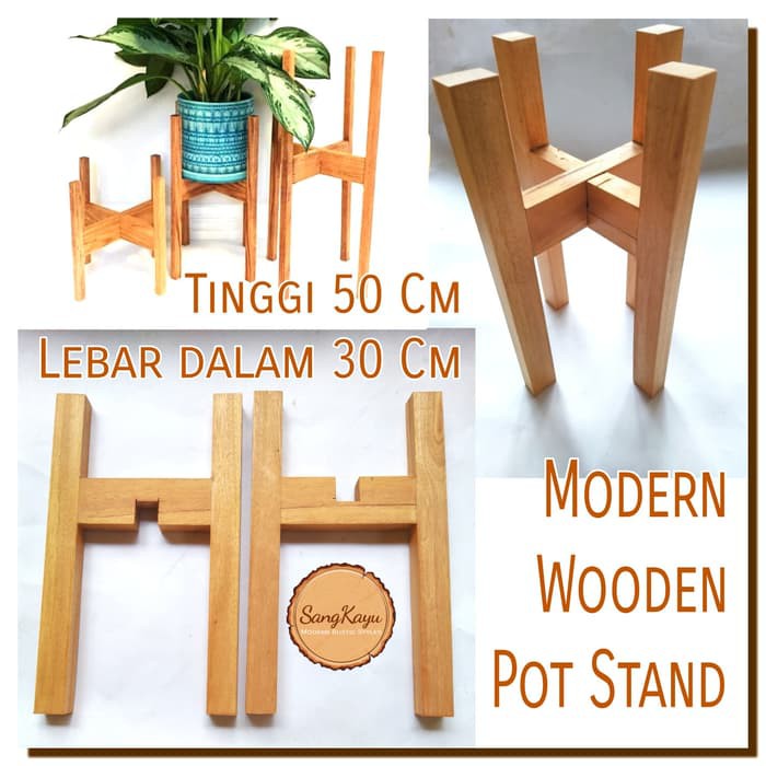 SangKayu Stand Dudukan Vas Bunga 50x30 cm Big Modern Wooden Vas Plant Stand