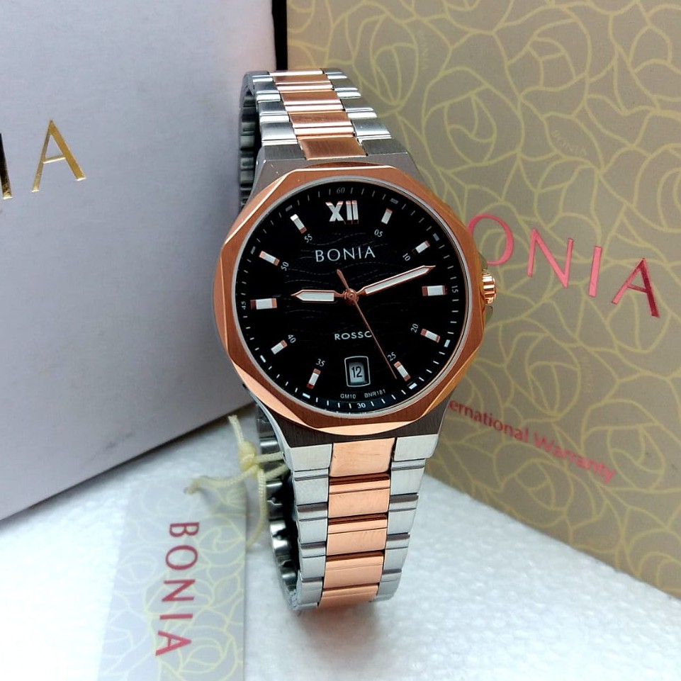Bonia BNR181-2633 Silver Rosegold Black Jam Wanita Original Ori