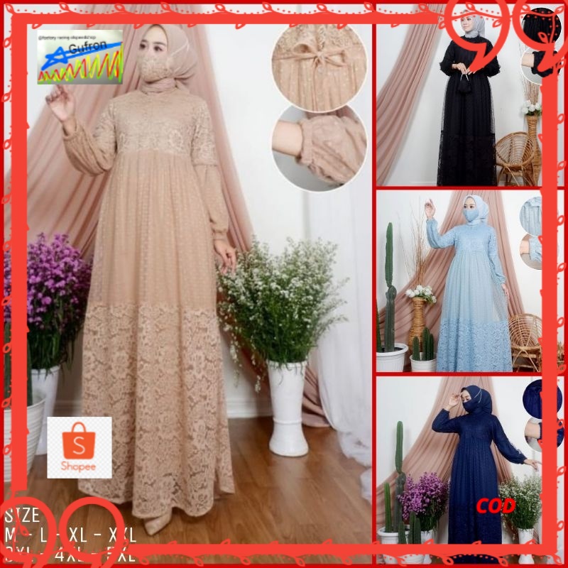 Gamis Brukat Jumbo Tile Terbaru Kinanti Set Size Jumbo LD 140 Ready Komplit | Gamis Brukat Busui Wud