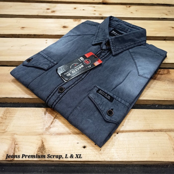 Pria-Denim-Kemeja- Kemeja Jeans Lengan Pendek Pria/Kwalitas Import/Size M.L.Xl - 424, L -Kemeja-