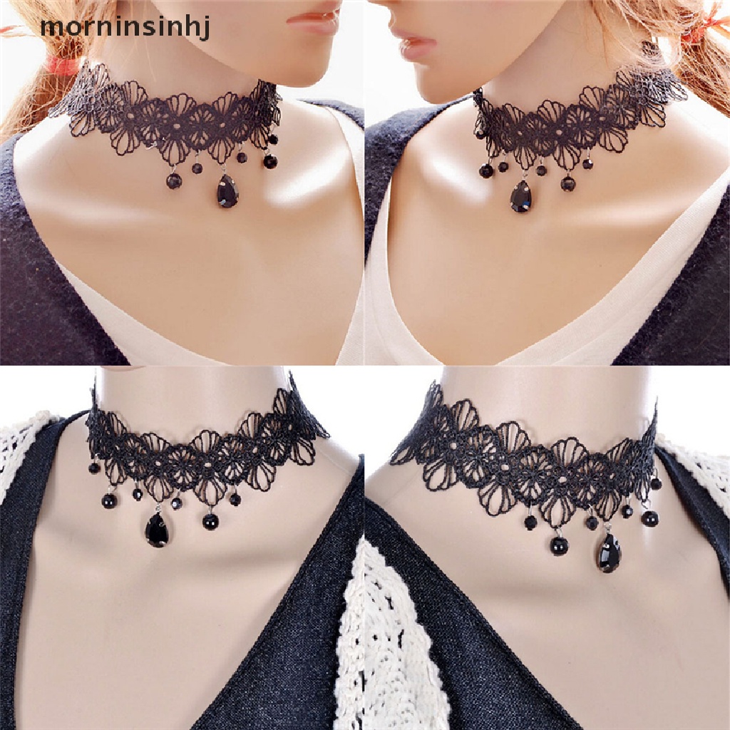 Mor Kalung Choker Lace Bunga Warna Hitam Gaya Retro Gothic Untuk Wanita