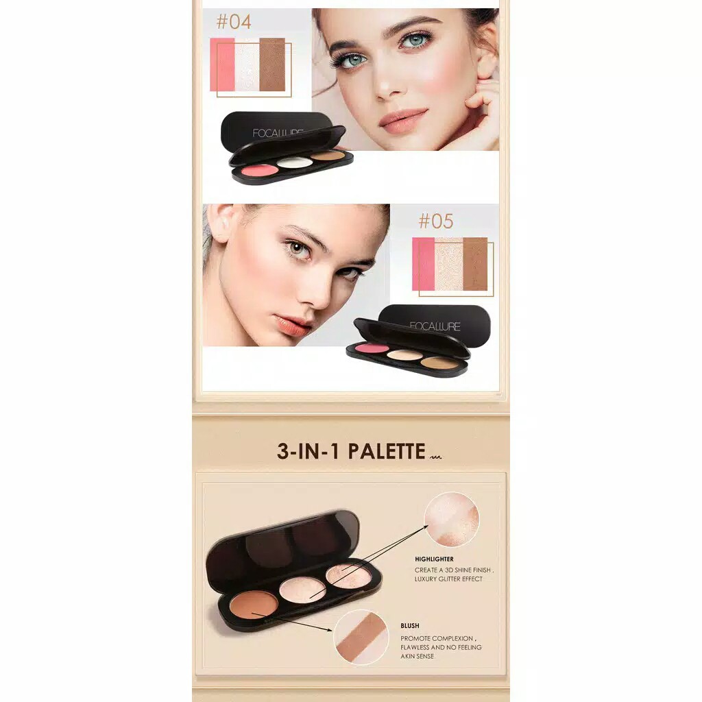 Focallure Trio Palette Highlighter / Blush On 3 Colors Powder FA26