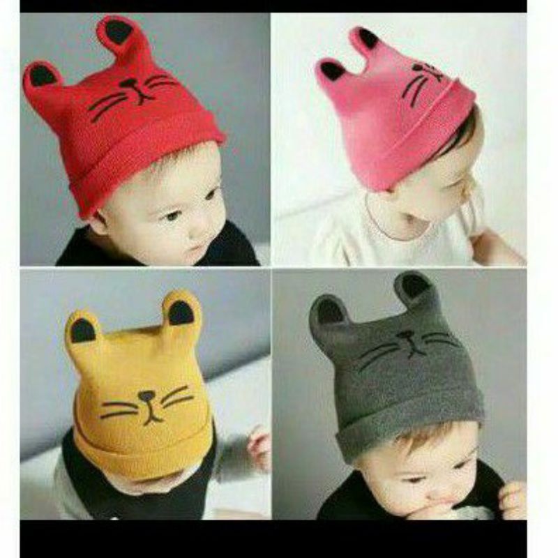 Kupluk anak karakter cat / baby hat ear cat / kupluk kucing