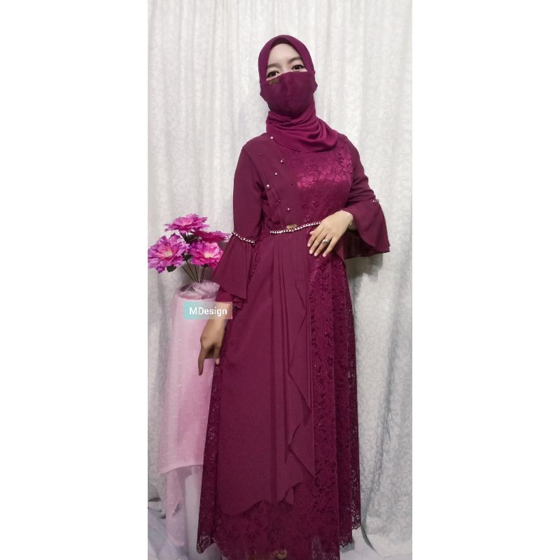 Gamis brukat magenta set MDesign by Emy