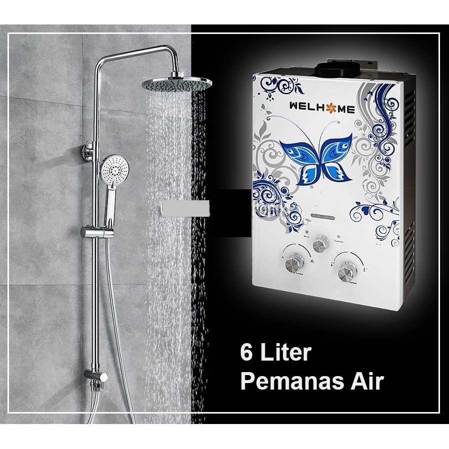 WELHOME Gas Water Heater 6 LP Pemanas Air - BONUS Shower Dan Selang-putih