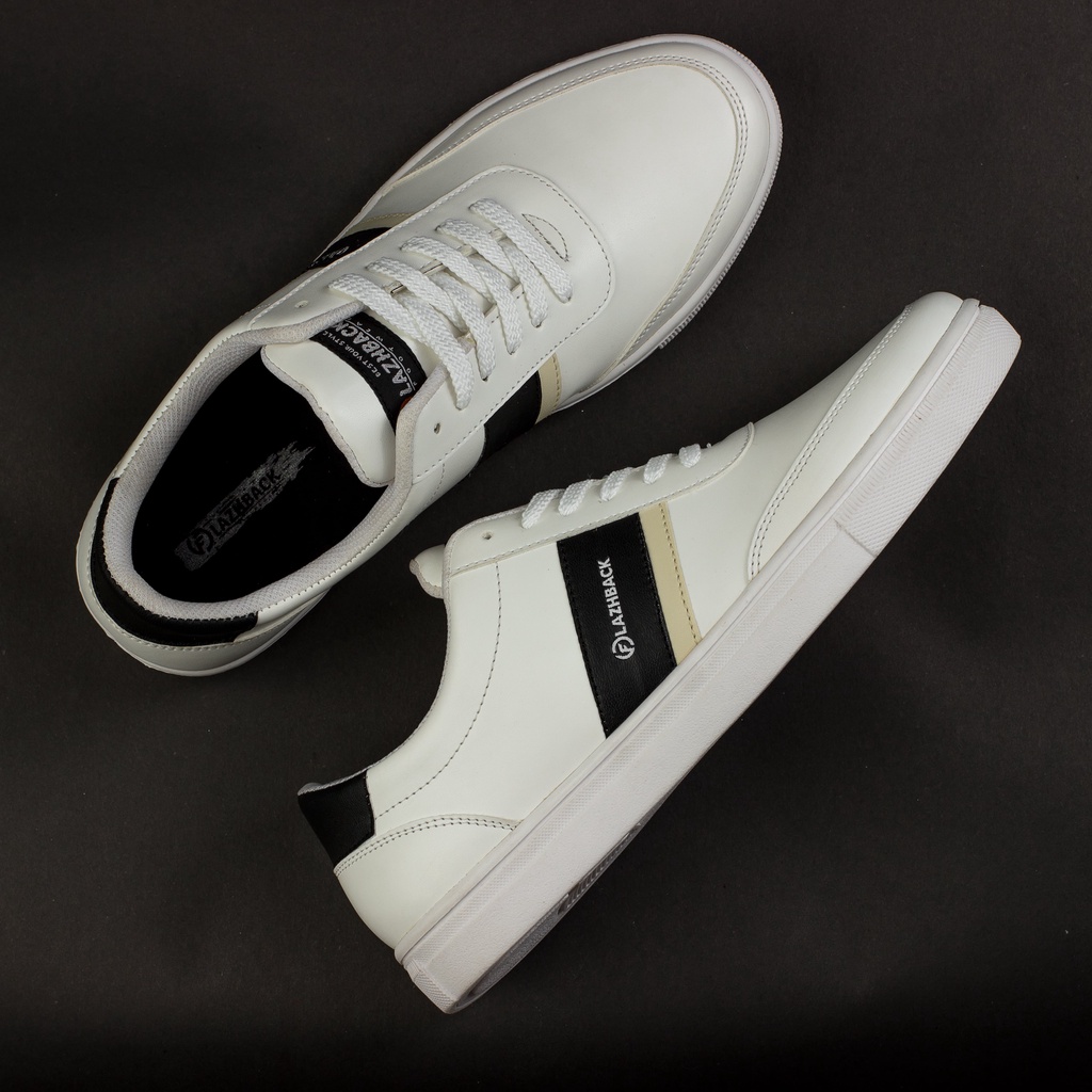 FLAZHBACK WHITE BLACK - Sepatu Sneakers Pria Casual Original - Snekers Pria