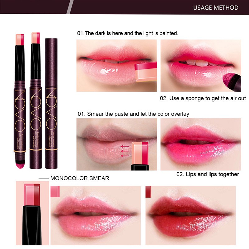 NOVO Lipstick 2 Warna Gradasi Tahan Lama Anti Air