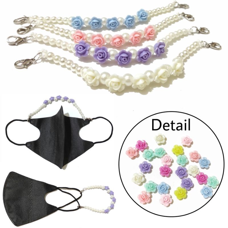 Konektor Masker Hijab Mask Connector Strap Extender Dahlia Rose Pearl Series Bunga Mawar Mutiara