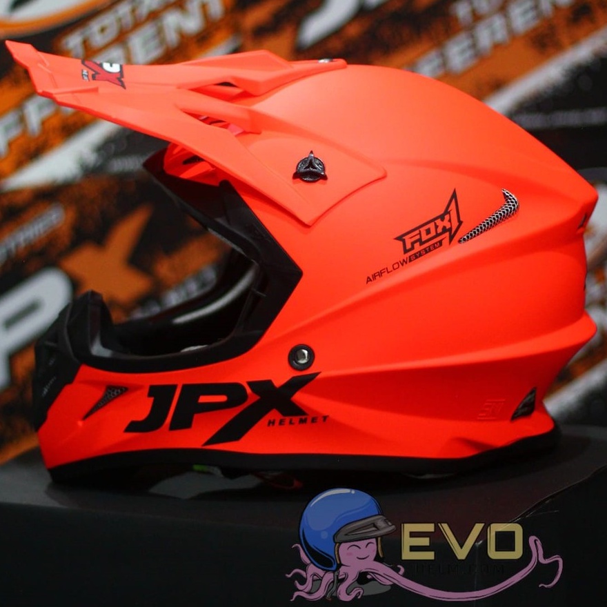 HELM JPX CROSS_SOLID - FLUO RED GLOSS + SNAIL (ONGKIR 2 KG ) HELM JPX TERBARU