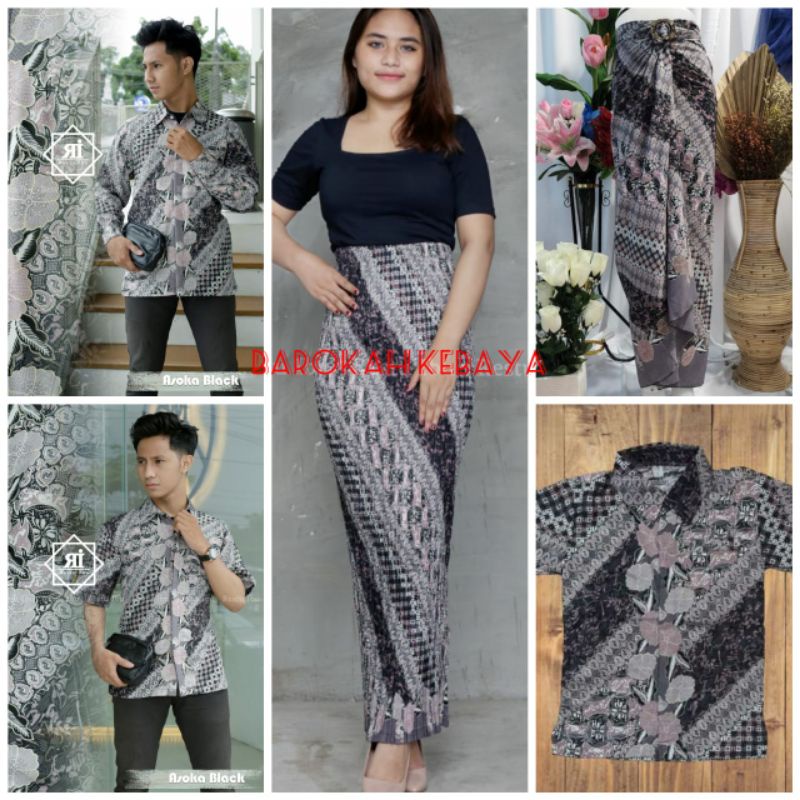 BATIK COUPLE / COUPLE KEMEJA DAN ROK BATIK MOTIF ASOKA BLACK
